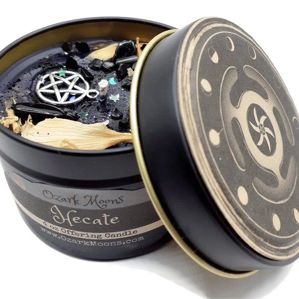 Hecate Hekate Greek Goddess of Witchcraft, the Underworld, Lunar Magic 4 oz Soy Blend Candle - Musky Amber Vetiver - Witch Candles Pagan