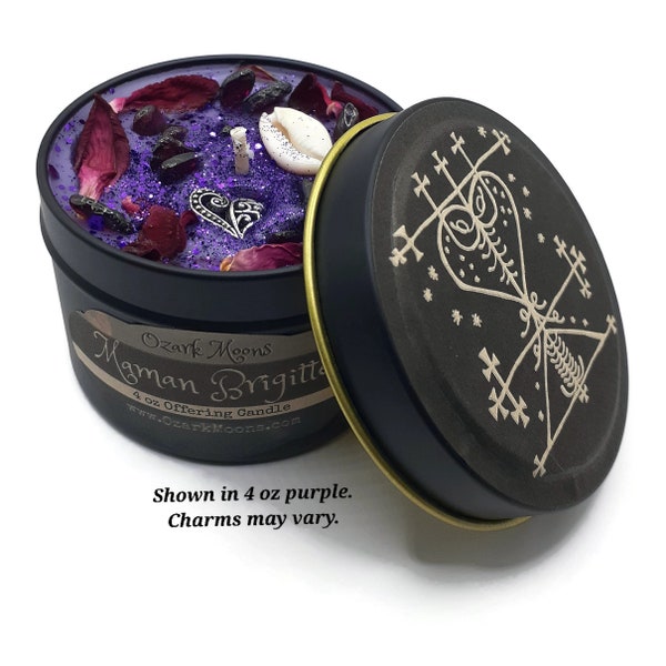 MAMAN BRIGITTE 4 oz Offering Candle - Loa of the Dead - With Garnet and Roses - Pagan Hoodoo Ritual Candles for Wiccan Wicca Voodoo Voudon