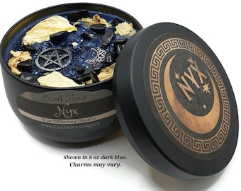 NYX 8 oz Greek Primordial Greek Goddess of the Night Soy Blend Candle - Musky Amber Amyris Sandalwood Frankincense - Witch Candles Pagan