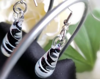 Murano Glass Spiral Earrings,Black Glass Earrings, Drop Dangle Earrings,Black Teardrop Earrings, Black Earrings,Drop earrings,Twist Earrings