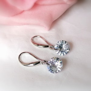 Pendientes de plata, pendientes de circonita cúbica, pendientes colgantes, pendientes delicados de cristal, pendientes de plata, día de la madre, regalo de joyería para dama de honor