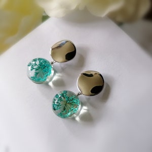Blue Real Flower Earrings, Pressed Flowers Blue Jade Earrings, Drop and Dangle Earrings, Jewelry Gift, Silver Earrings, Gift For Mom, Wife