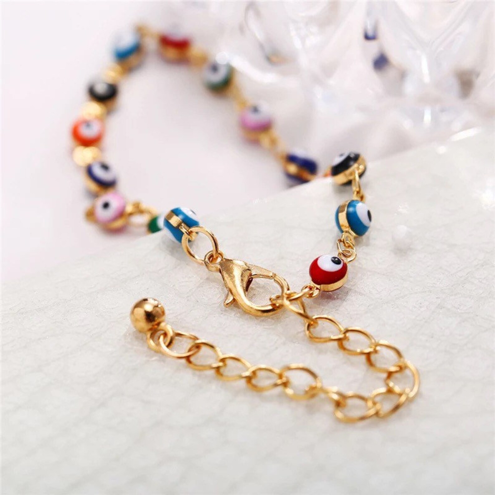 Colourful Turkish eye anklet in silver or gold colour Etsy