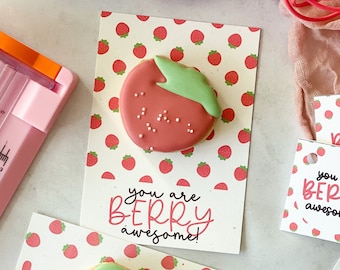 Valentine’s Day Cookie Card Mini Cookie Valentine 3.5”x5” Valentine Gift Pun Cute Funny For Kids Teachers Printable You are Berry Strawberry