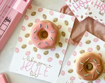 Valentine’s Day Cookie Card Mini Cookie Valentine 3.5”x5” Valentine Gift Pun Cute Donut I Like You a Hole Lot For Kids Teachers Printable[