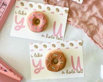 Valentine’s Day Cookie Card Mini Cookie Valentine 3.5”x5” Valentine Gift Pun Cute For Kids Teachers Printable I Like You A Hole Lot Donut