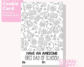 Carte à biscuits du premier jour d'école - 3,5 "x5" - Rentrée scolaire - Enseignant - Étudiant - Cadeau - Emballage - Imprimable - Téléchargement numérique