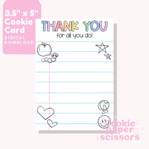 Lehrer Cookie Karte Karte - 3.5"x5" - Cookie Karte - Schule - Danke für alles, was Sie tun - Lehrer Wertschätzung - Printable - Digitaler Download