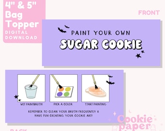 Halloween - PYO Cookie Bag Topper - 4" et 5" - Peignez vos propres instructions de biscuits - Instructions PYO - Imprimable - Pastel - Effrayant - Mignon