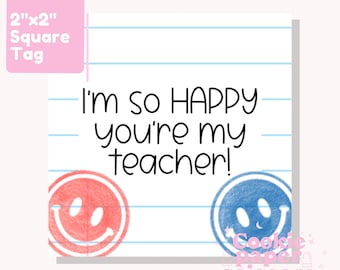 Étiquette de cookie d’appréciation de l’enseignant - École - Étiquette - Meilleur enseignant - Merci -Étiquette cadeau – Télécharger - Imprimable - Happy Smiley Face