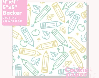 Pencil School Backer – 4"x4 » - 5"x5 » – Emballage de biscuits – Carte de biscuits – École – Enseignant – Étudiant – Appréciation - Imprimable