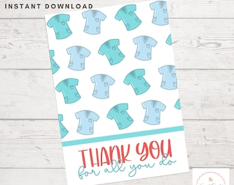 Nurse Scrubs Card - 3.5"x5" - Cookie Card - Nurse Appreciation - Nurse - Medical - Merci - Imprimable - Téléchargement numérique