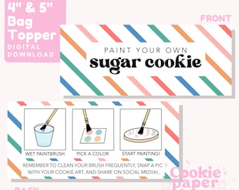 Topper de bolsa de galletas PYO - 4" y 5" - Pinte sus propias instrucciones de galletas - Instrucciones PYO - Imprimible - Raya colorida