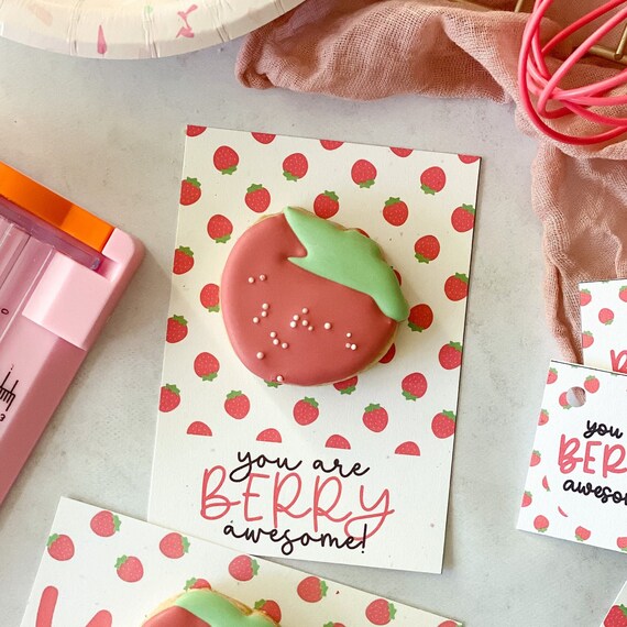 Valentine’s Day Cookie Card Mini Cookie Valentine 3.5”x5” Valentine Gift Pun Cute Funny For Kids Teachers Printable You are Berry Strawberry