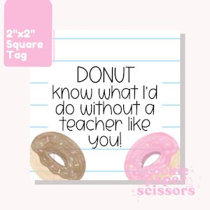 Etiqueta de biscoito de agradecimento ao professor - Quadrado - 2"x2" - Escola - Etiqueta - Melhor professor - Obrigado -Etiqueta de presente - Download - Para impressão - Donut