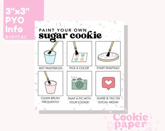 PYO Cookie Card Instructions - 3"x3" - Paint Your Own Cookie Instructions - PYO Sugar Cookie - Digital Download - Printable - Sprinkles