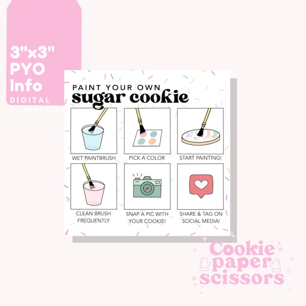 PYO Cookie Card Instructions - 3"x3" - Paint Your Own Cookie Instructions - PYO Sugar Cookie - Digital Download - Printable - Sprinkles