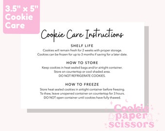 Cookie Care Card - Instructions - 3.5"x5" - Digital Download - Printable - Plain and Simple