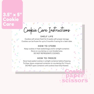 Cookie Care Card - Instructions - 3.5&quot;x5&quot; - Digital Download - Printable - Sprinkles