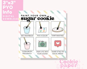 PYO Cookie Card Instructions - 3"x3" - Paint Your Own Cookie Instructions - PYO Sugar Cookie - Digital Download - Printable - Pastel Stripes