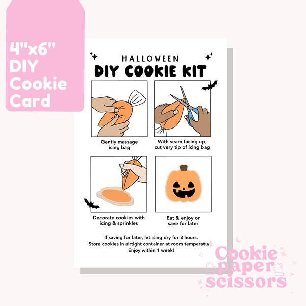 DIY Cookie Kit Anleitung - 10x15cm - Halloween - Digitaler Download - Cookie Karte - Minimalistisch - Niedlich - Spooky