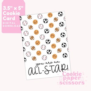 Valentinstag Cookie Karte Mini Cookie Valentine 3,5 "x15" Valentine Geschenk Wortspiel Niedlich All-Star Sport Basketball Fußball Baseball Printable
