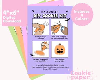 Instructions du kit de biscuits bricolage - 4 "x 6 » - Halloween - Téléchargement numérique - Carte à biscuits imprimable - Carte d'instructions - Mignon - Minimal - Spooky