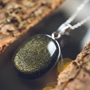 Gold obsidian with silver chain 925 / forest lights natural jewelry / obsidian jewelry obsidian