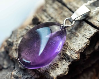 Amethyst with silver chain (925 silver) / forest lights / gemstone spiritual pendant