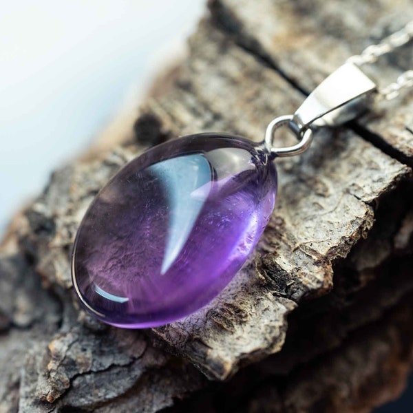 Amethyst with silver chain (925 silver) / forest lights / gemstone spiritual pendant