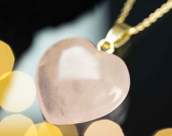 Rose quartz heart pendant with gold-plated 925 silver chain / necklace pendant / forest lights natural stone heart pendant