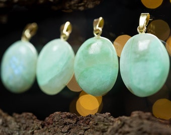 Green moonstone with gold-plated chain 925 silver / necklace pendant / forest lights natural stone