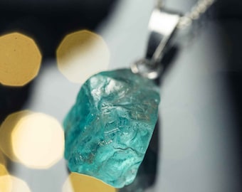 Apatite (blue) with 925 silver chain - best quality! / Exclusively at Waldesleuchte / Crystal Gemstone