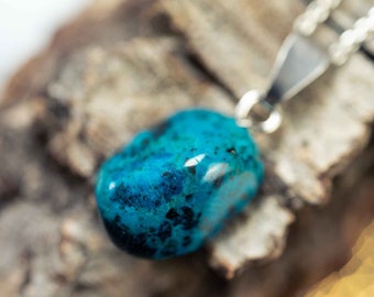 Chrysocolle avec chaîne en argent 925 / lumières forestières bijoux naturels / cristal spirituel