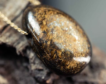 Bronzite pendant with silver or gold plated chain / necklace pendant / forest lights natural stone nephrite jade