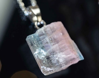 Blue pink tourmaline pendant with gold-plated 925 silver chain / Waldesleuchten natural jewelry / gemstone fair trade silver blue rare