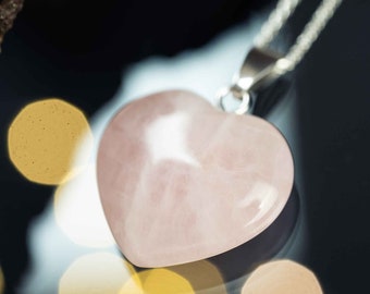 Rose quartz heart pendant with 925 silver chain / necklace pendant / forest lights natural stone heart pendant