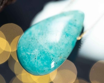 Amazonite pendant with gold-plated/silver 925 chain - best quality! / Waldesleuchten gemstone jewelry gift meditation