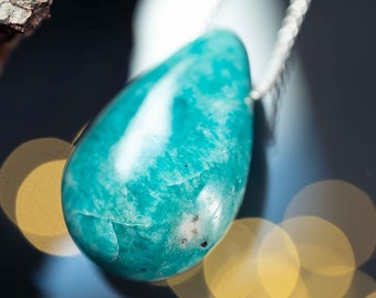 Amazonite pendant with gold-plated/silver 925 chain - best quality! / Waldesleuchten gemstone jewelry gift meditation