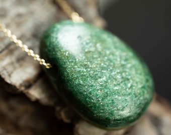 Fuchsite with silver or gold plated chain / necklace pendant / forest lights natural stone