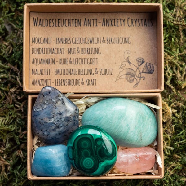 Anti Anxiety Crystals Waldesleuchten / Zur Unterstützung gegen Ängste / Box Set mit speziell zusammengestellten Edelsteinen