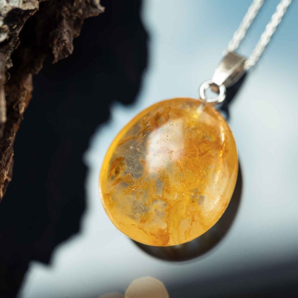 Golden Healer met 925 zilveren ketting / bosverlichting natuurlijke sieraden / spiritueel kristal