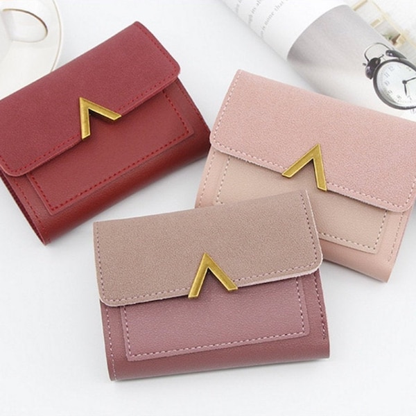 Cartera de piel vegana: tarjetero para mujer con cierre dorado