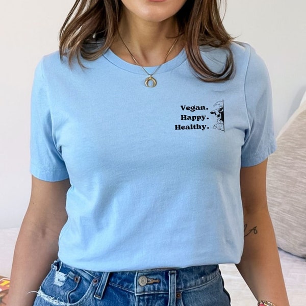 Cute vegan t-shirt, happy vegan t-shirt, cute vegan shirt, vegan graphic tee, happy vegan shirt, healthy vegan t-shirt, healthy vegan shirt