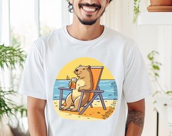 Cute capybara t-shirt, unisex capybara shirt, capybara on vacation shirt, cute vacation t-shirt, vacation mode shirt, vacay mode shirt