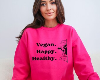Happy Vegan Sweatshirt, Unisex Crewneck Pullover