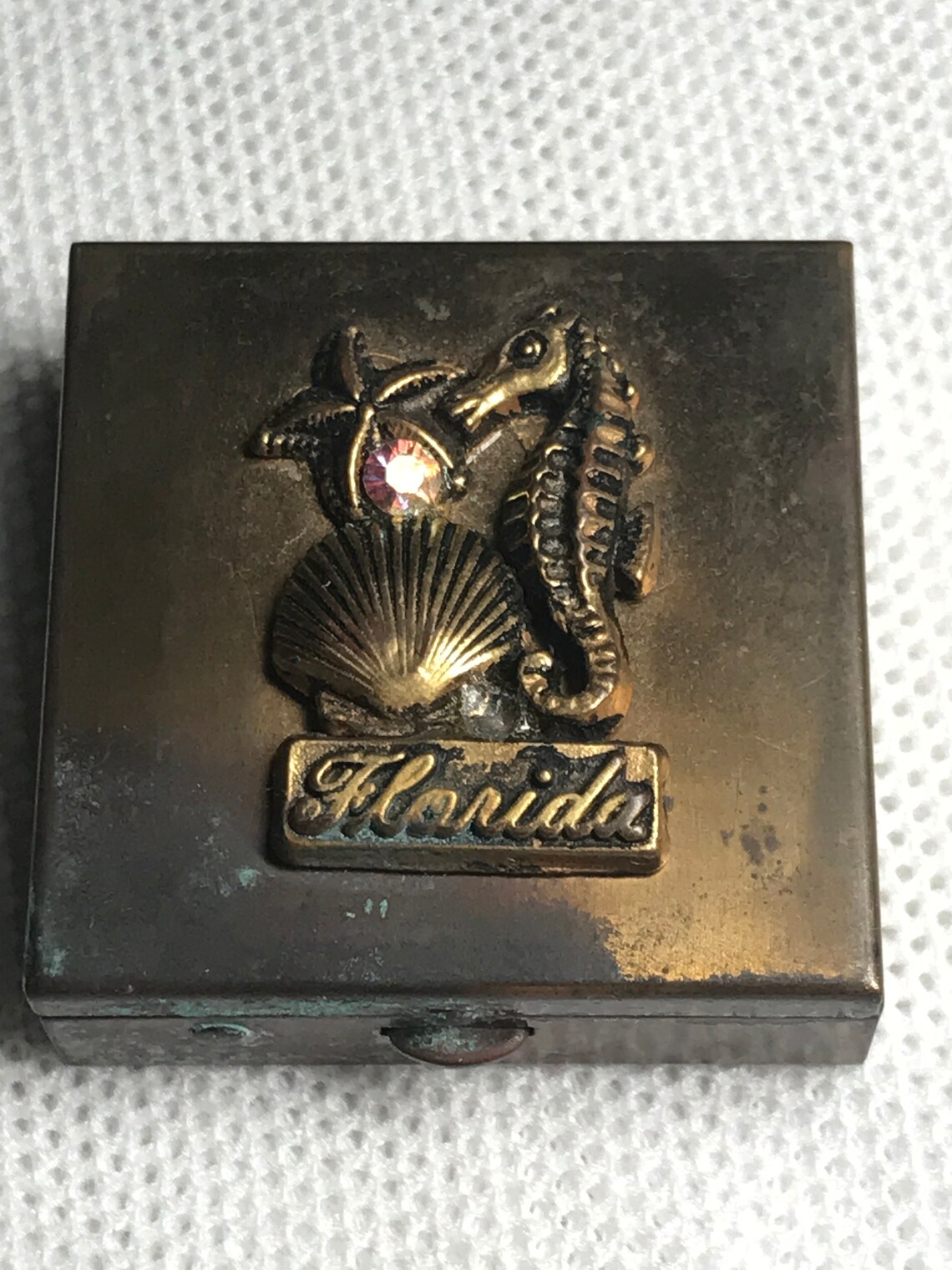 Vintage Brass Pill Box Florida Etsy