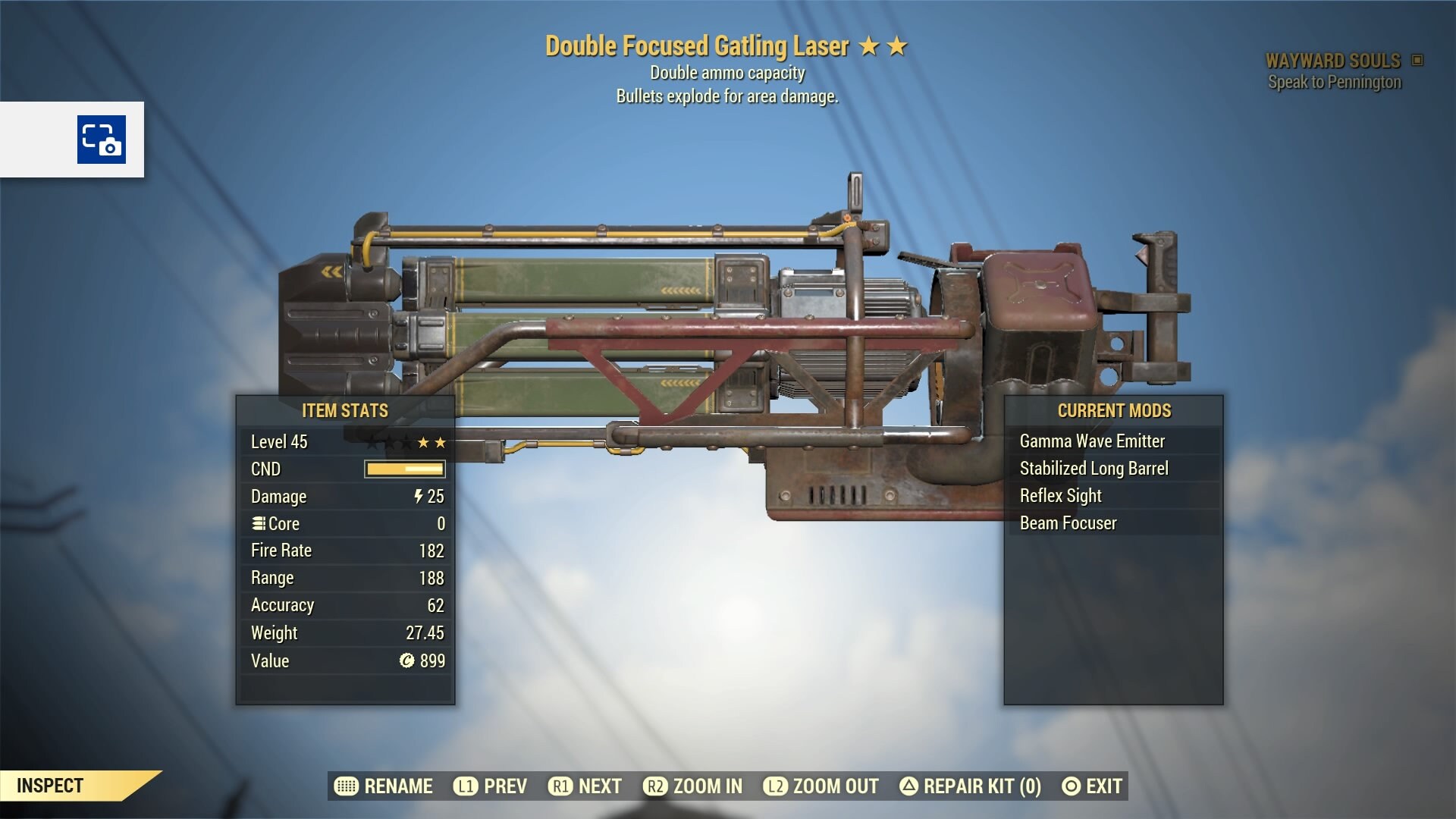 Fallout 76 Item Double Bullets Explode Gatling Laser 2 PS4 Etsy