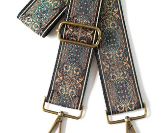 Bandoulière en ruban brodé | bracelet tissé de style vintage avec fil métallique doré | Remplacement de la sangle de sac à main rétro | Longueur 34"-60"
