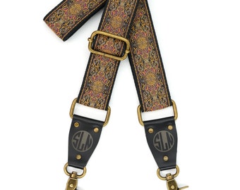 Tracolla personalizzata ricamata / Stile vintage con filo metallico dorato / Regalo per lui e per lei
